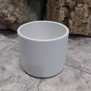 Macetero Cilíndrico de Cerámica "Textura Punteada" Blanco