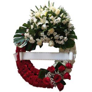 Corona funeraria Roja y Blanca
